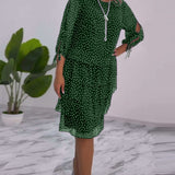 Claire™ Elegant Layered Polka Dot Dress