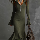 Danella™ Retro Zip Neck Knit Midi Dress
