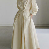 Elsie™ Elegant Button Lapel Midi Dress