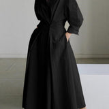 Elsie™ Elegant Button Lapel Midi Dress
