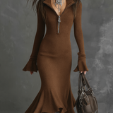 Danella™ Retro Zip Neck Knit Midi Dress