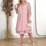 Erline™ Elegant Chiffon Lace Midi Dress
