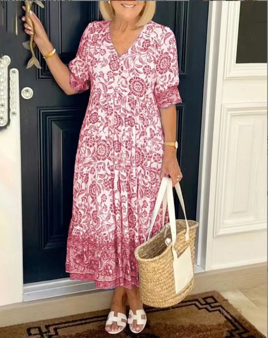 Penelope™ Elegant Floral V-Neck Dress