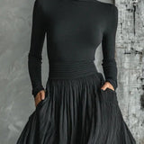 Cybele™ Black Turtleneck & Pleated Skirt Set