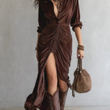 Kate™ Vintage Pleated Velvet Midi Dress