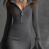 Danella™ Retro Zip Neck Knit Midi Dress