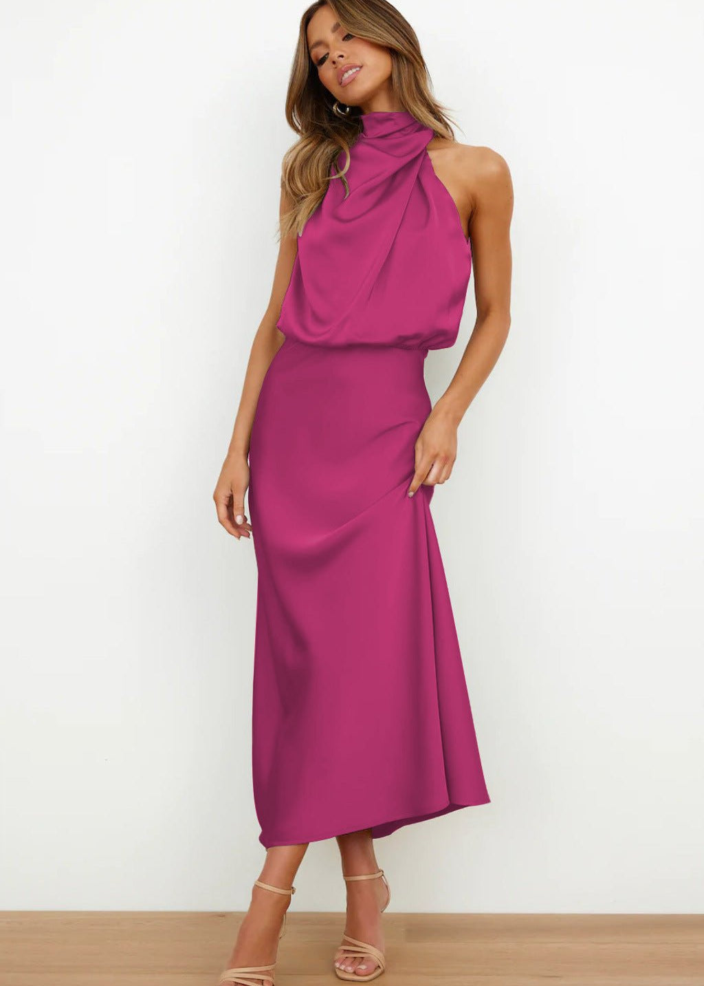 Aukje - Elegante Abito Lungo Senza Maniche In Raso