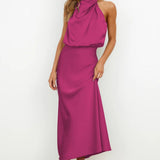 Aukje - Elegante Abito Lungo Senza Maniche In Raso