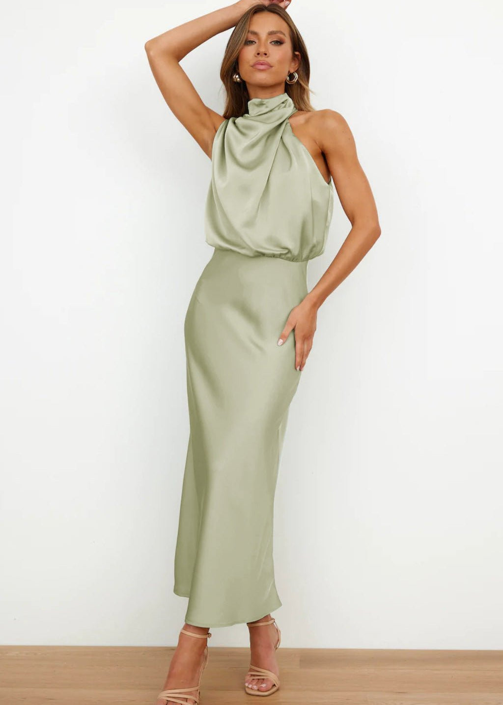 Aukje - Elegante Abito Lungo Senza Maniche In Raso