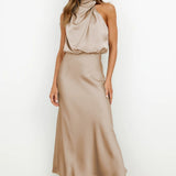 Aukje - Elegante Abito Lungo Senza Maniche In Raso